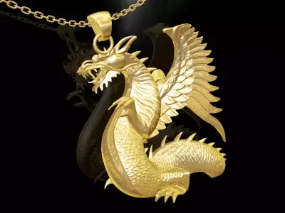 Dragon Statue Sculpture pendant jewelry gold 3D print model