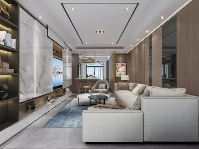 Dining room   light luxury style push-pull TV background wall 3D model