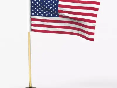 American Flag on a Pole 3D model