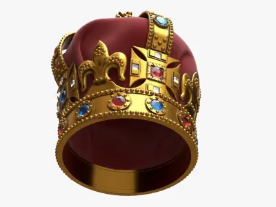 Royal crown with gems and velvet 02 3D model