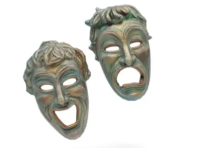 Greek theater masks Low-poly 3D model