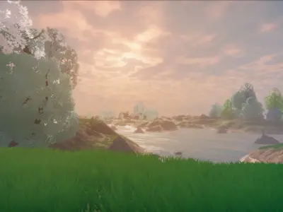 Stylized trees and rocks 3D model