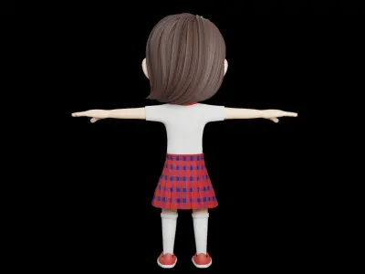 Cartoon School Girl - Fully Rigged Low-poly 3D model