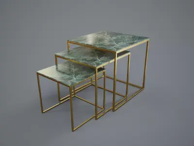 Table PBR Game Ready marble nesting tables with brass legs Low-poly 3D model