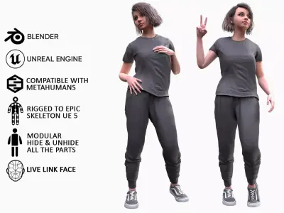 Woman - Sport Outfit 3 - Modular - Rigged Low-poly 3D model