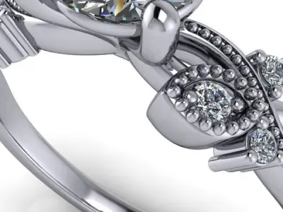 Glamorous Promise Solitaire Ring Side leaf details USA size 7 3D print model
