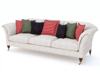 Three seat Victorian Sofa with throw cushions 3D model
