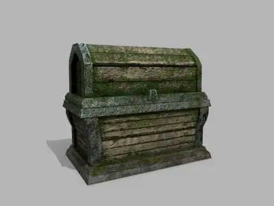 Chest old wooden box Low-poly 3D model