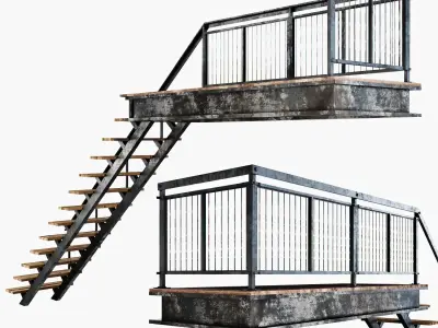 Metal stair with railing Low-poly 3D model