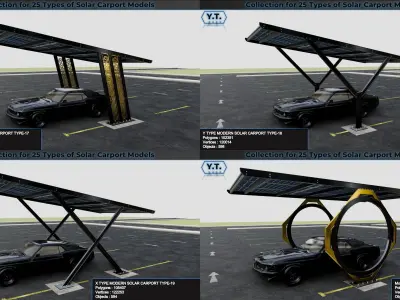 Collection for 25 Types of Solar Carport Models 3D model