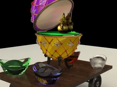  Chinese gold Ingot with Russia Faberge egg 3D model