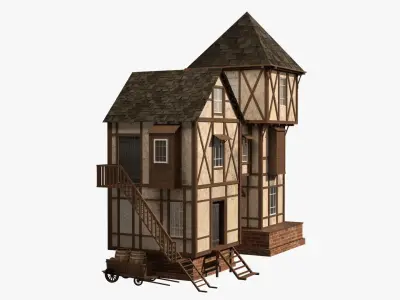 Game Ready  Medieval house Low-poly 3D model
