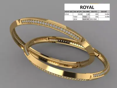 3 Corner Bangle for women with diamonds 3D print model