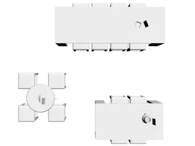 Wooden scandinavian tables and stools 3D model
