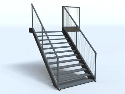 External Steel Staircase with Landing  Low-poly 3D model