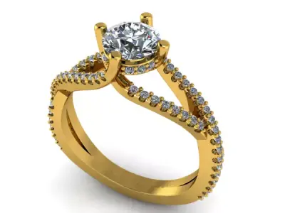 Modern Solitaire Split Hidden Halo Engagement Promise Ring 3D print model