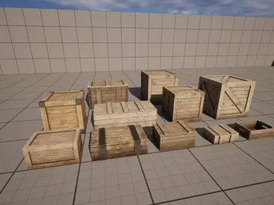 Pack of 11 low poly medieval wooden crates  Low-poly 3D model