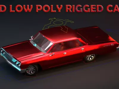 3D low poly rigged car model Low-poly 3D model
