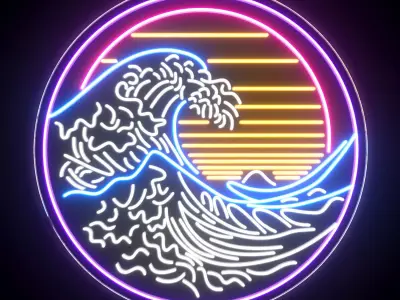 Wave Neon Sign 3D model