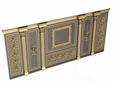 Boiserie Classic Wall with Mouldings 017 Black Low-poly 3D model