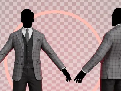 Men Pans with Shirt Blazer and Shoes Vest Checkered Grey Low-poly 3D model