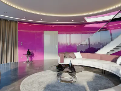 Modern Purple Living Room 3D Model 3D model