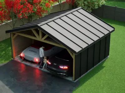 sheet metal wooden carpotr with walls 5x6 m for render and game 3D model