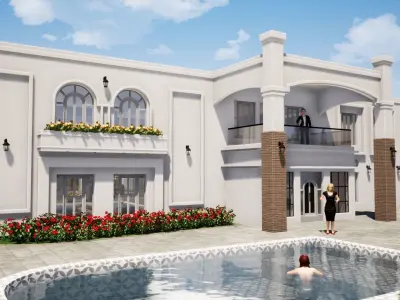 luxury villa house Low-poly 3D model