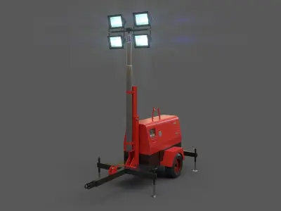 PBR Mobile Light Tower Generator B - Red  Low-poly 3D model