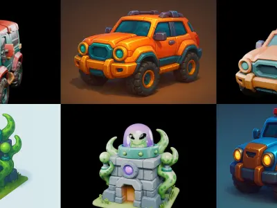 Stylized Car Advanced model bundle 15 pack 100 glb 3D model