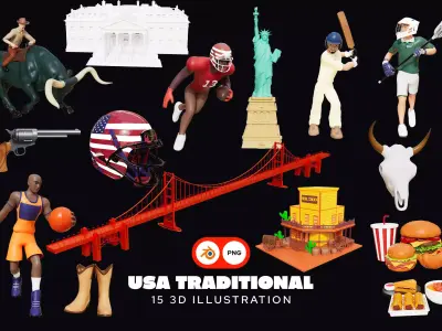 USA Traditional 3D Icons Illustration 3D model