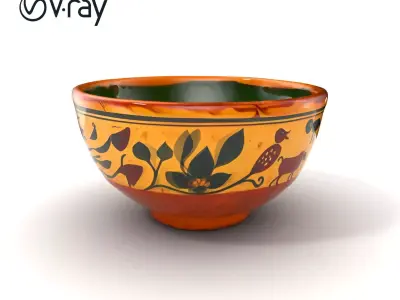 Artisan Pottery Bowl with HandPainted Motifs model pack Low-poly 3D model