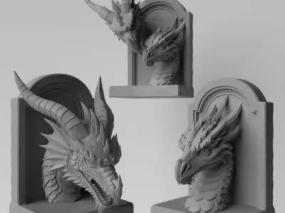 Dragon Head Bookend Male Female e Dual Collection 3D print model