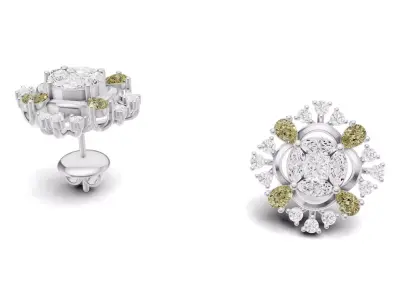 Classic Designer Diamond Cluster Earring With Gemstone  3D print model