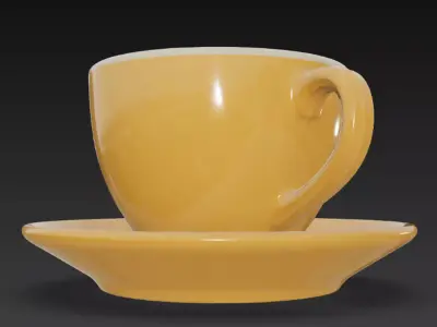 Yellow Cup with Saucer Low-poly 3D model