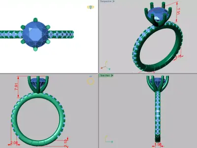 Solitaire Ring with Pave band 3D print model