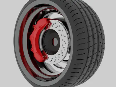 Unique car tires with brakes and rims 3D model