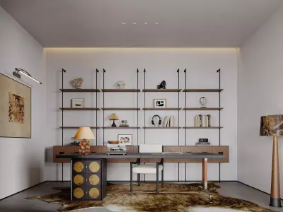 Modern medieval style living room and dining room interior 3D model