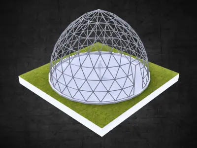 Pointed dome geodesic triangulated structure wire frame struts  Low-poly 3D model