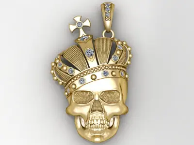 Crowned Skull Cross Pendant King Style Hip Hop Vibes 3D print model
