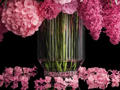 Solemn bouquet of pink flowers vase lilac hydrangea 337 3D model