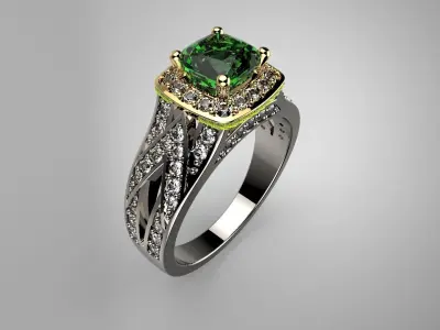 Diamond Halo Cocktail Ring in Yellow and White Gold 3D print model