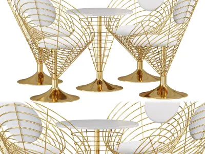  White Metal Dining Chair Velvet Upholstered Balloon Chair 3D model