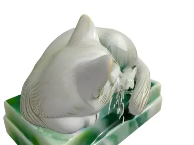 Elegant Jade Sleeping Cat Sculpture Low-poly 3D model