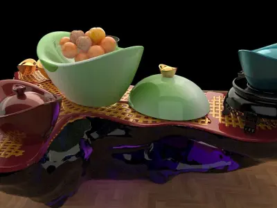 Chinese gold Ingot and orange 3D model