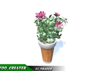 Decorative plant set Red-Flower 3D Model 3D model