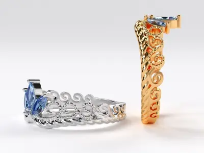 beautiful crown ring with marquise shaped stones 3D print model
