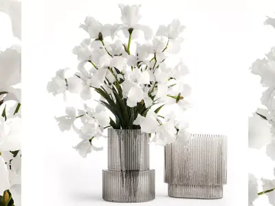 Realistic bouquet of white Iris flowers in a glass vase 365 3D model