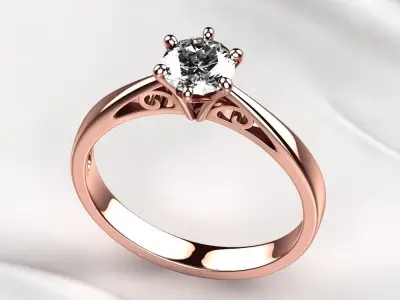 Single Diamond Gold Ring 3D print model