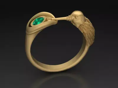 Hummingbird ring with water lily and gemstone 3D model 3D print model